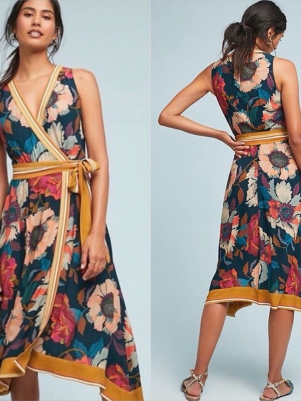 Anthropologie Maeve Botanical Wrap Midi Dress Floral